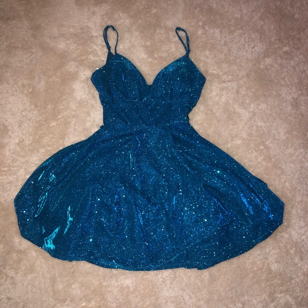 Blue sparkly Hoco dress